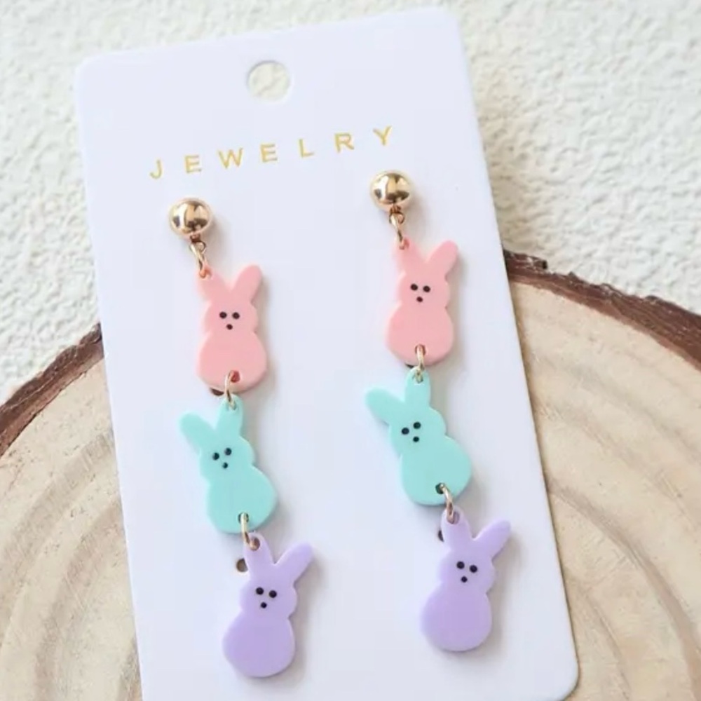 Easter Triple Rabbit Dangle Earrings - Picture 4 of 6
